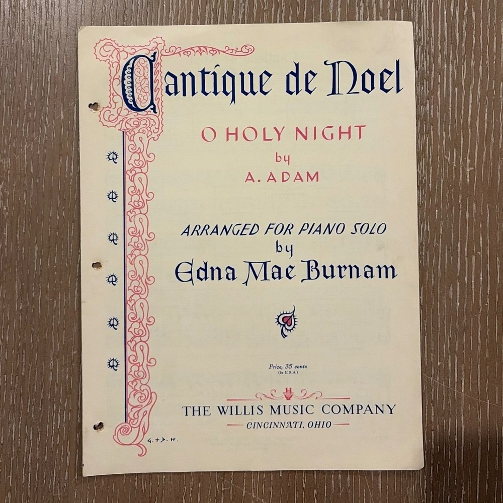 Vintage Cantique de Noel O Holy Night Piano Solo Sheet Music Edna Mae Burnam